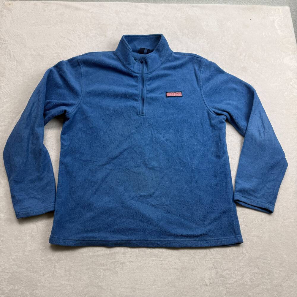 Vineyard Vines Men's 1/4 Zip Pullover Blue Fleece Size XL Whale Patch Sweater